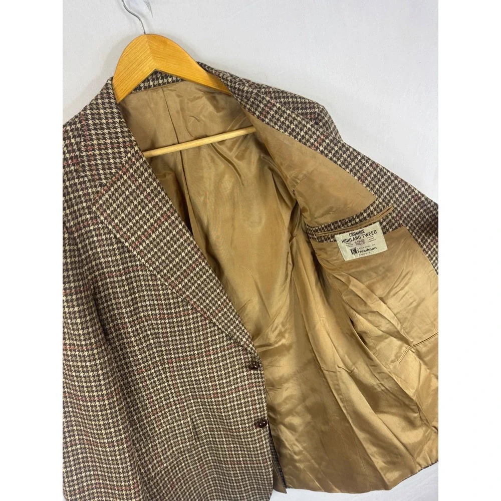 Vintage Freedman Crombie Highland Tweed Wool Blazer Brown Houndstooth Men 44L